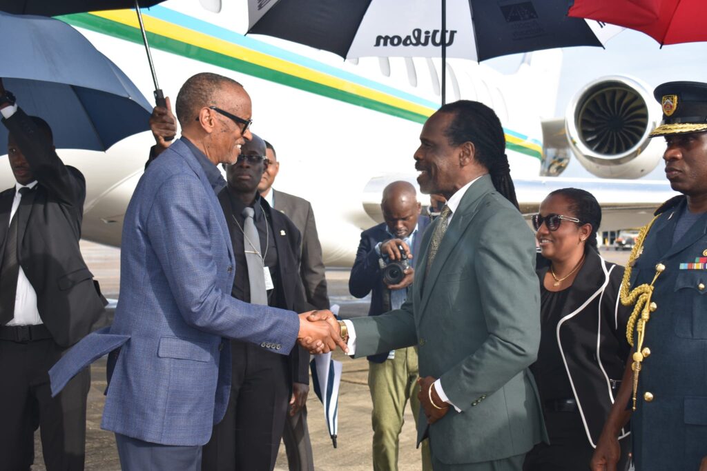 Honourable Fitzgerald Hinds MP, greeted His Excellency Paul Kagame, President of Rwanda